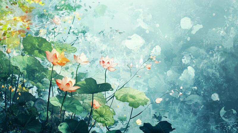 高清大图下载【趣麦麦图】意境风景画水彩荷花2