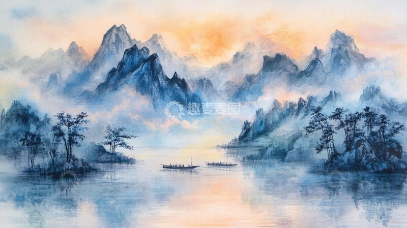 高清大图下载【趣麦麦图】宽幅幅意境山水画