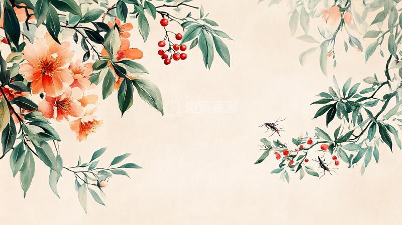 高清大图下载【趣麦麦图】石榴花工笔花鸟1