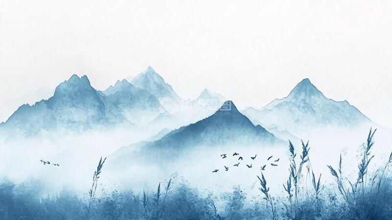 高清大图下载【趣麦麦图】飞鸟水墨山水4