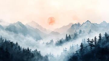 红日水墨山水121