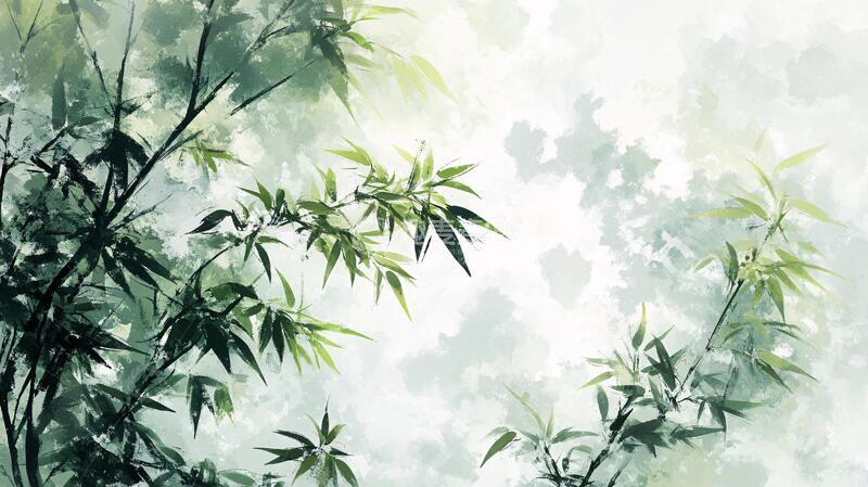 高清大图下载【趣麦麦图】竹影绿竹水墨画2
