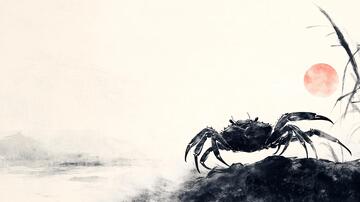 河蟹水墨插画水墨手绘