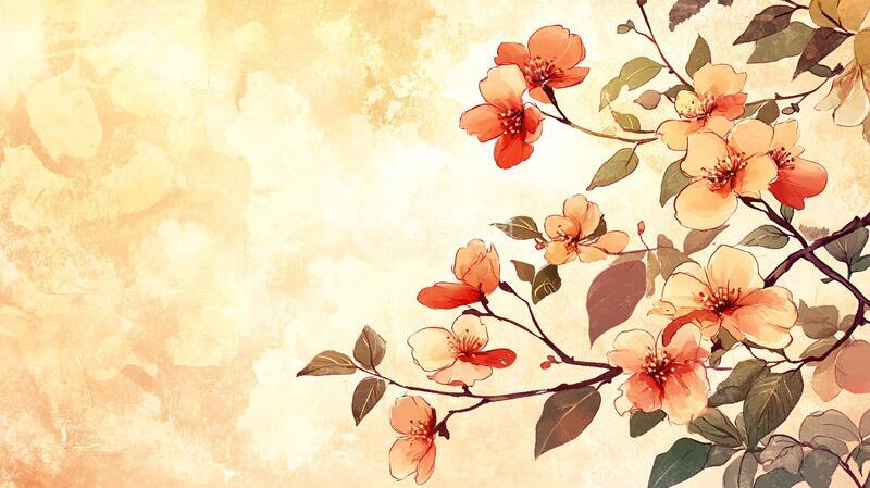 高清大图下载【趣麦麦图】手绘春天古风花卉背景3