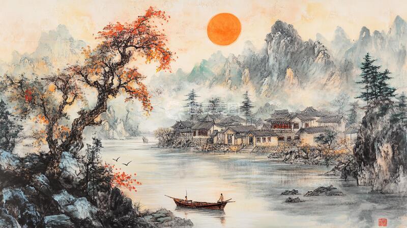 高清大图下载【趣麦麦图】日出江南画芯3