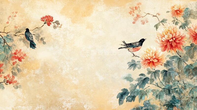 高清大图下载【趣麦麦图】文艺古典花鸟壁纸
