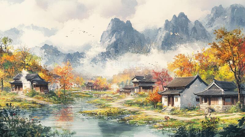 高清大图下载【趣麦麦图】古风秋天景色插画15