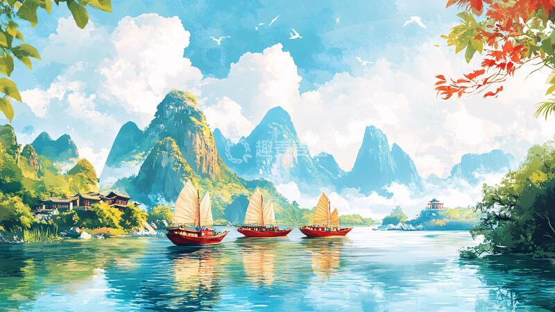 高清大图下载【趣麦麦图】插画山水风景