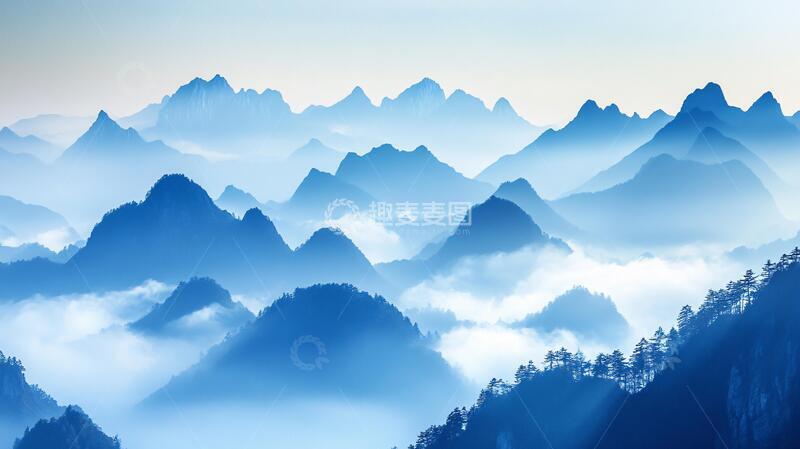 高清大图下载【趣麦麦图】雾霾山水背景1