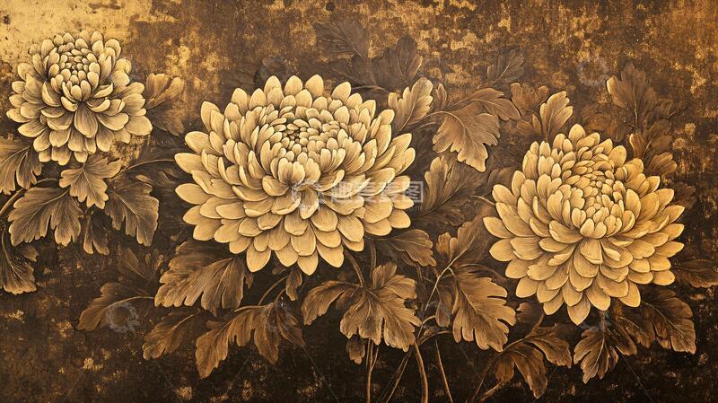 高清大图下载【趣麦麦图】金菊壁画菊花壁画绘画