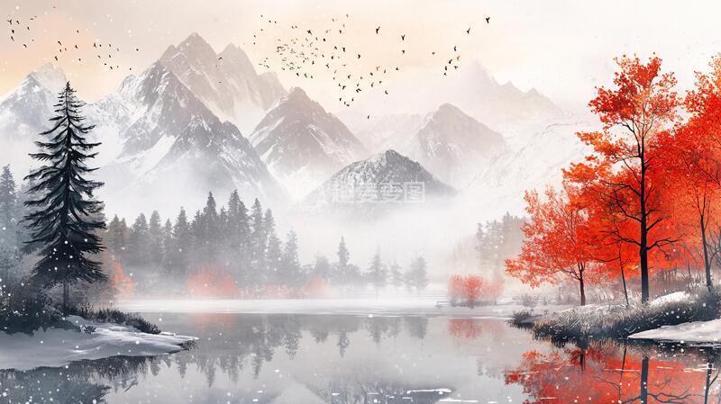 高清大图下载【趣麦麦图】磨砂山水意境画3