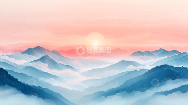 高清大图下载【趣麦麦图】红日水墨山水117