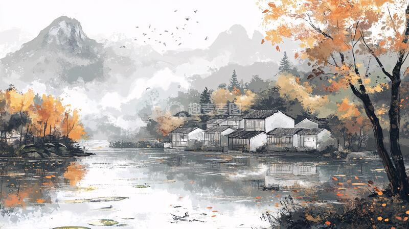高清大图下载【趣麦麦图】古风秋天景色插画14