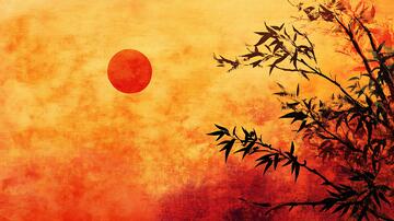 红日水墨红日意境月色