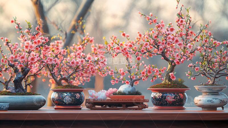 高清大图下载【趣麦麦图】陶瓷梅花盆景盆栽陶瓷