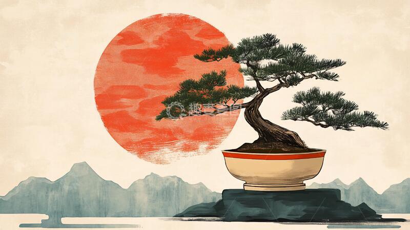 高清大图下载【趣麦麦图】迎客松插画插画古风古典