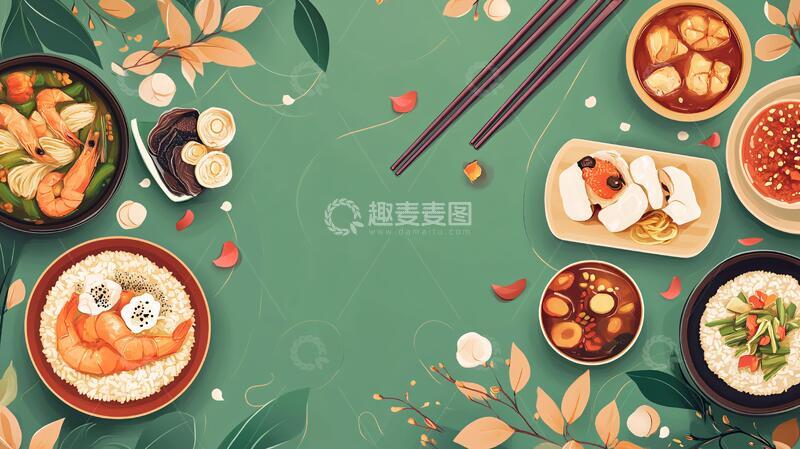 高清大图下载【趣麦麦图】团圆饭扁平插画
