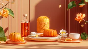 月饼场景月饼插画包装