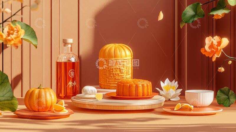 高清大图下载【趣麦麦图】月饼场景月饼插画包装