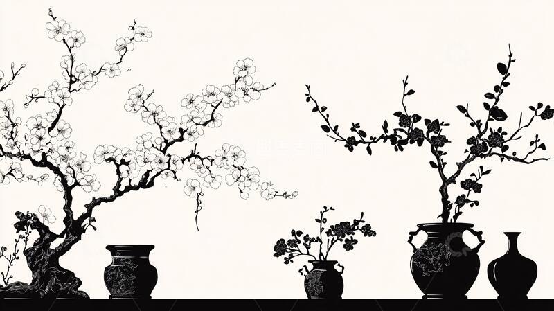 高清大图下载【趣麦麦图】手绘梅花壁画2