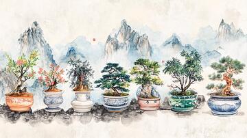 山水画花盆盆景花盆中式