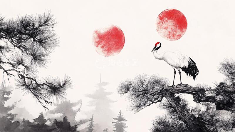 高清大图下载【趣麦麦图】水墨松鹤延年图1