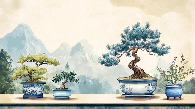 高清大图下载【趣麦麦图】盆景壁画盆景古风盆栽