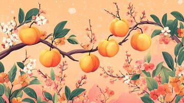 黄桃树插画插画包装砂糖