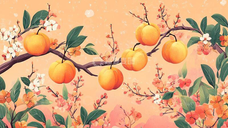 高清大图下载【趣麦麦图】黄桃树插画插画包装砂糖