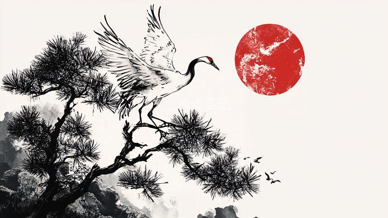 高清大图下载【趣麦麦图】水墨松鹤延年图2