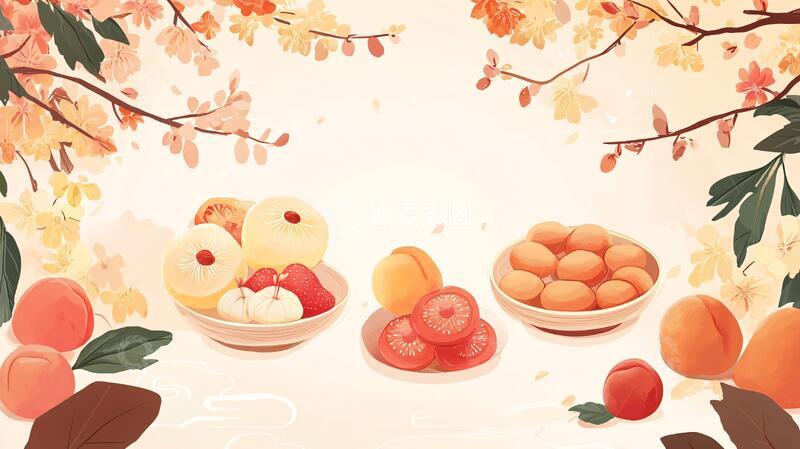 高清大图下载【趣麦麦图】柿饼包装插画