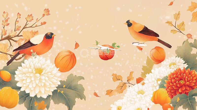 高清大图下载【趣麦麦图】秋天秋日菊花花鸟1