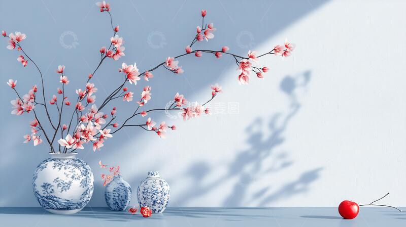 高清大图下载【趣麦麦图】花瓶插着假梅花3