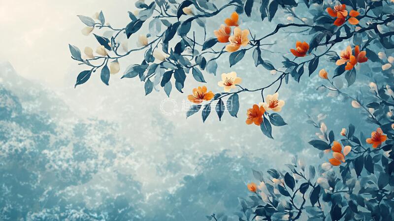 高清大图下载【趣麦麦图】火棘插画插画柿树背景