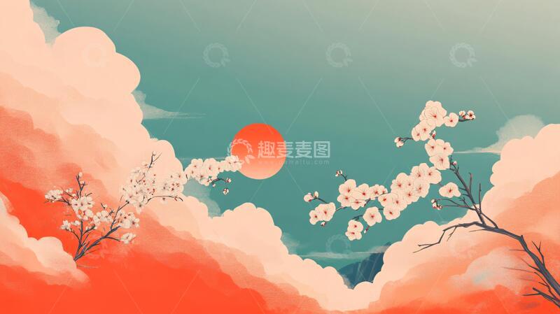 高清大图下载【趣麦麦图】插画红日插画扁平红日