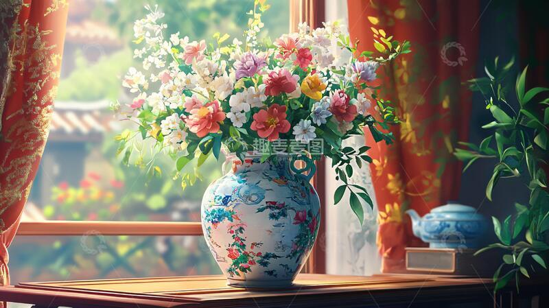 高清大图下载【趣麦麦图】高清插画宫廷静物花卉