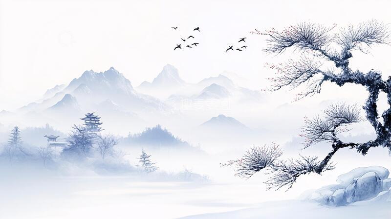 高清大图下载【趣麦麦图】雪景山水插画6