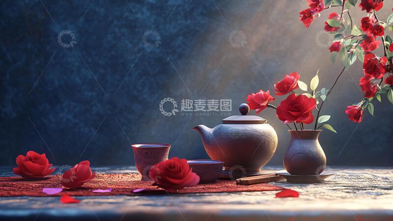 高清大图下载【趣麦麦图】玫瑰花茶壁纸2