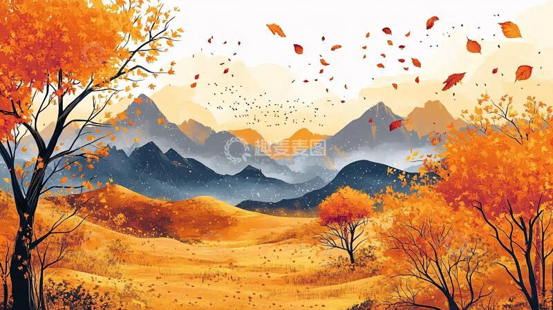 高清大图下载【趣麦麦图】秋高气爽插画2