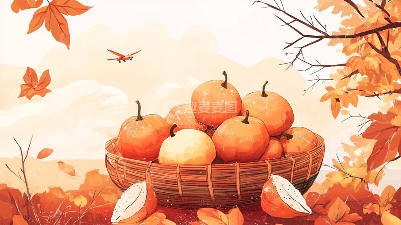 高清大图下载【趣麦麦图】丰收节插画插画美食柿饼