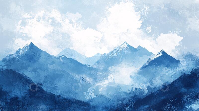 高清大图下载【趣麦麦图】大幅面山脉群山电脑蓝调