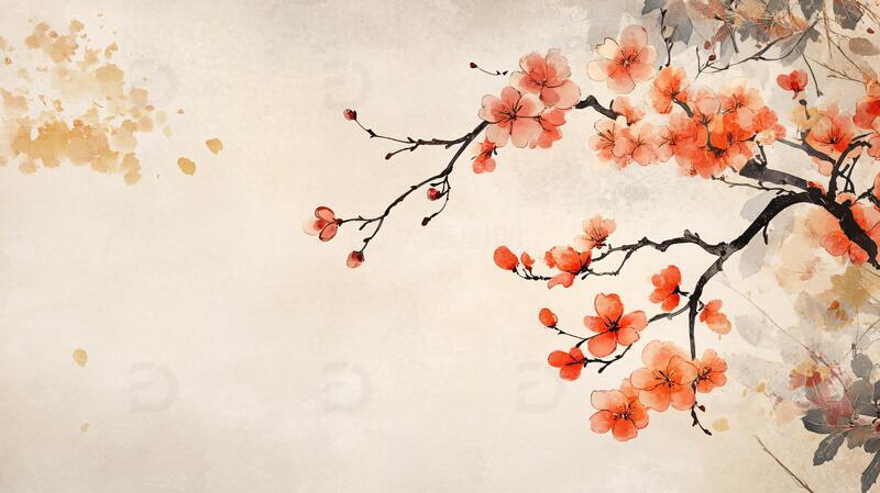 水彩梅花墙纸10