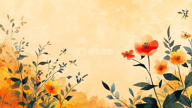 高清大图下载【趣麦麦图】手绘花草壁画