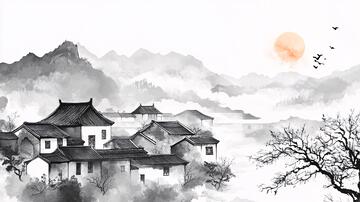 水墨徽派山水江南