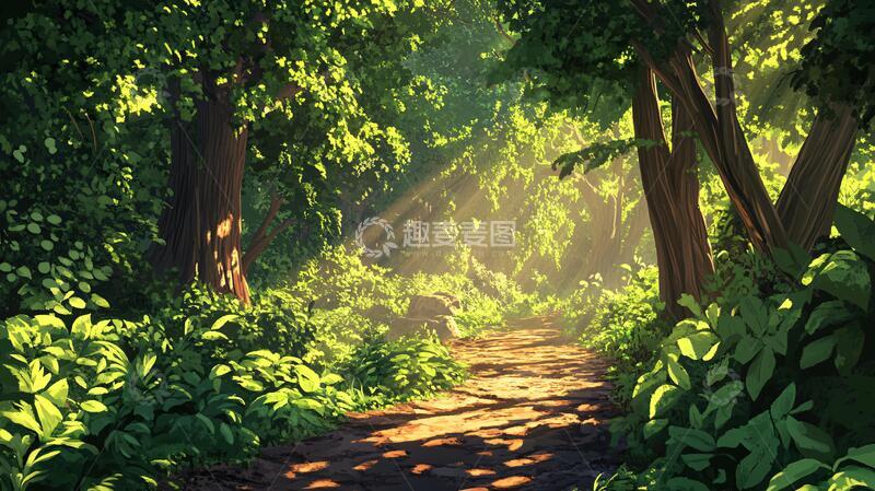 高清大图下载【趣麦麦图】林间小道手绘15