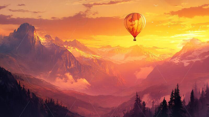 高清大图下载【趣麦麦图】唯美热气球插画场景原画