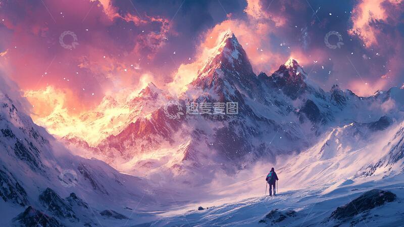 高清大图下载【趣麦麦图】雪山原画壁纸插画原画