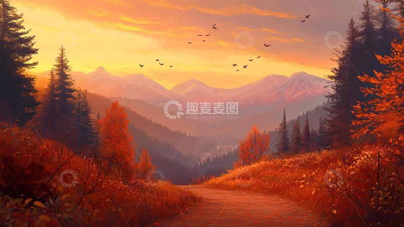 高清大图下载【趣麦麦图】秋天森林画唯美秋色23