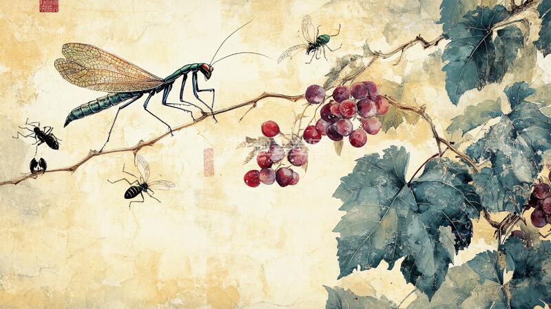 高清大图下载【趣麦麦图】手绘古风工笔草虫果蔬1