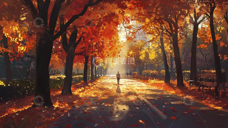高清大图下载【趣麦麦图】唯美夕阳小路树荫道路1